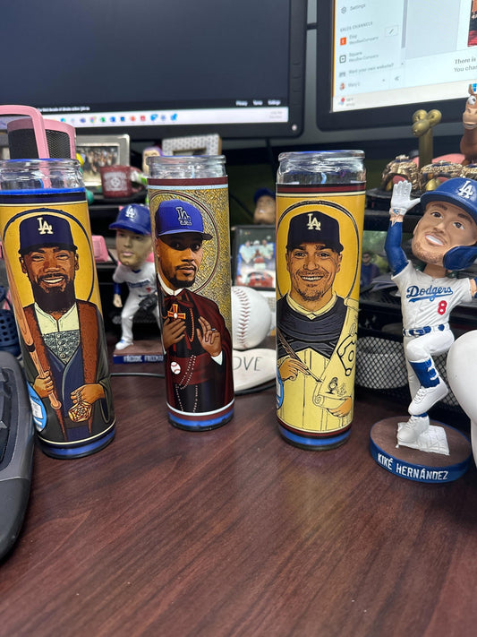 Dodgers Prayer Candle – Betts, Freeman, Hernández (x2), Rojas, Edman, Pages | Handmade Los Angeles Dodgers Fan Gift | Baseball Decor