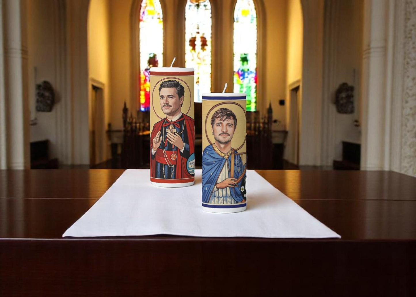 Saint Pedro Pascal Prayer Candle – Two Iconic Designs for Fans of The Mandalorian, The Last of Us, and More!