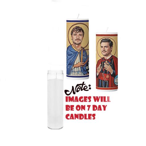 Saint Pedro Pascal Prayer Candle – Two Iconic Designs for Fans of The Mandalorian, The Last of Us, and More!