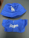 Dodgers Labubu doll set with uniform, hat, and player-inspired accessories including Ohtani, Freeman, and Betts