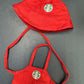 Christmas red labubu barista uniform set with hat and apron featuring Starbucks logo for adorable Labubu dolls.