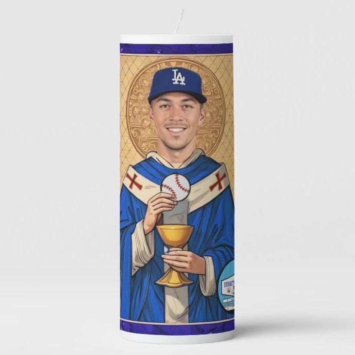 Dodgers Prayer Candle – Betts, Freeman, Hernández (x2), Rojas, Edman, Pages | Handmade Los Angeles Dodgers Fan Gift | Baseball Decor