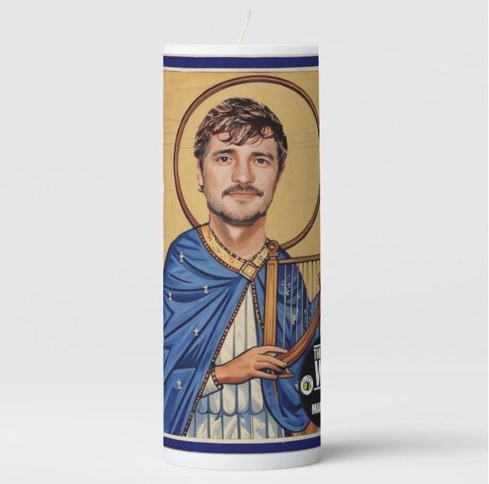 Saint Pedro Pascal Prayer Candle – Two Iconic Designs for Fans of The Mandalorian, The Last of Us, and More!