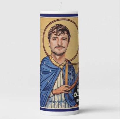 Saint Pedro Pascal Prayer Candle – Two Iconic Designs for Fans of The Mandalorian, The Last of Us, and More!