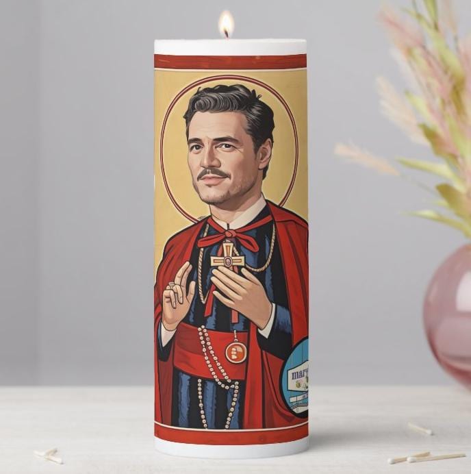 Saint Pedro Pascal Prayer Candle – Two Iconic Designs for Fans of The Mandalorian, The Last of Us, and More!