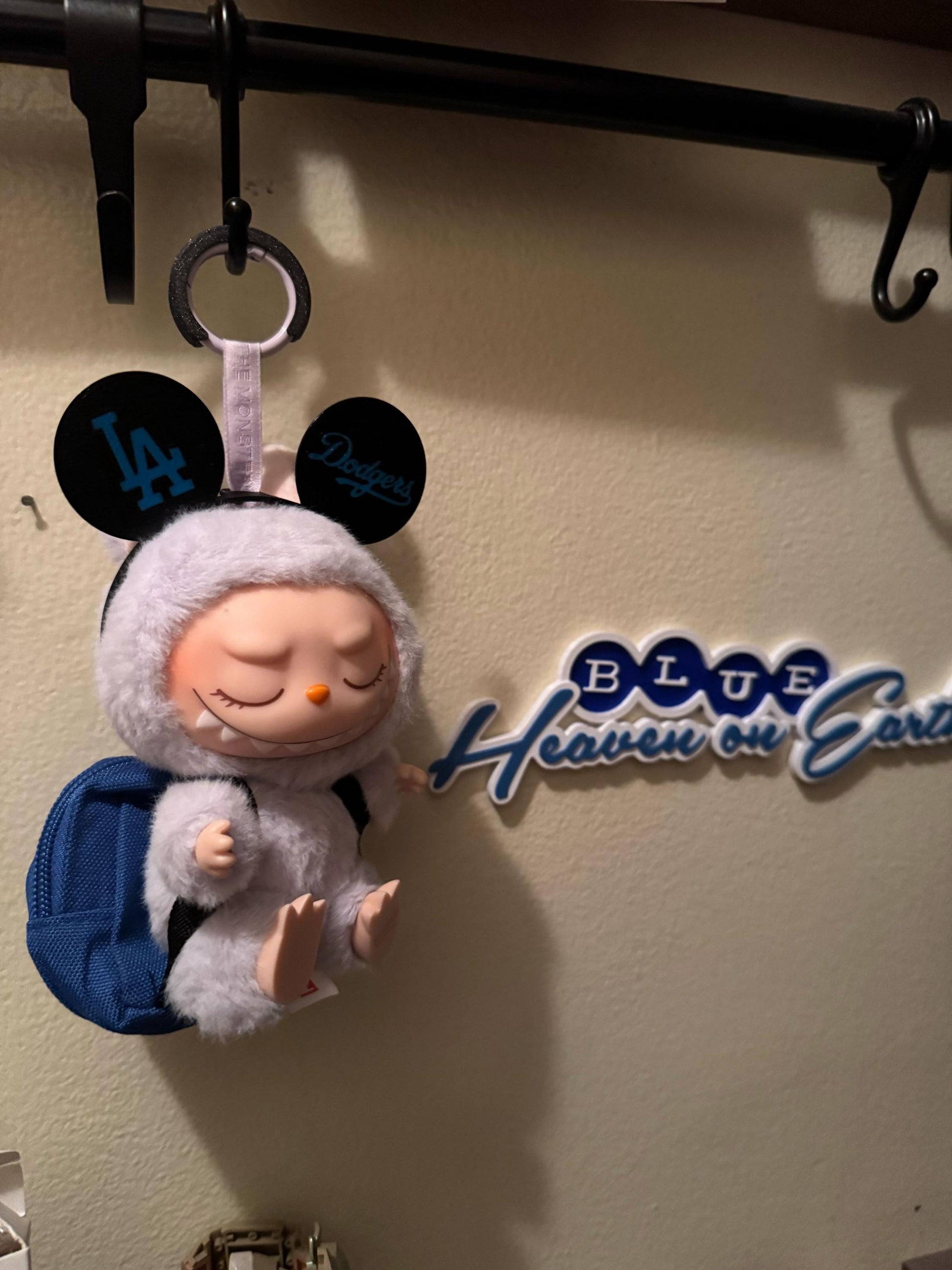 Mini headband with glittery black mouse ears for Labubu, inspired by Dodger team spirit