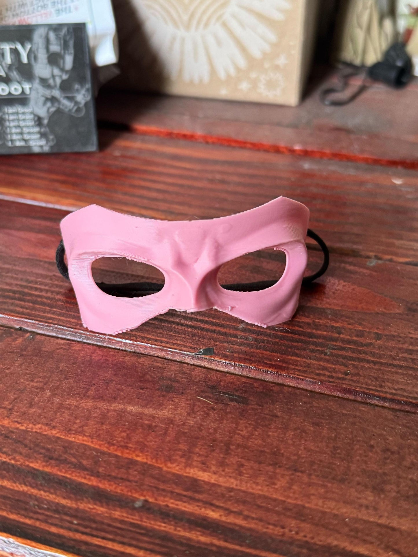Pink glitter Labubu superhero mask accessory for doll cosplay, perfect for tiny hero costumes.