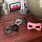 Labubu Superhero masks in pink, silver, and black glitter; perfect doll accessory for cosplay and miniature hero costumes.
