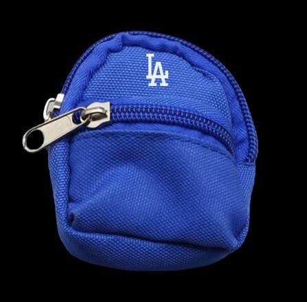Baseball fan backpack for Labubu figure, mini size in black or blue Dodgers-inspired design
