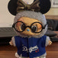 adorable Labubu figurine with mouse ears, glasses, and Dodgers jacket, perfect gift for collectors