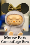 Camo print bow Mouse Ears on adorable Labubu inspired figure, perfect for collectors and fans of cute anime toys.