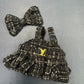 Mini couture-style clothing set for Labubu dolls with black dress and chic accessories